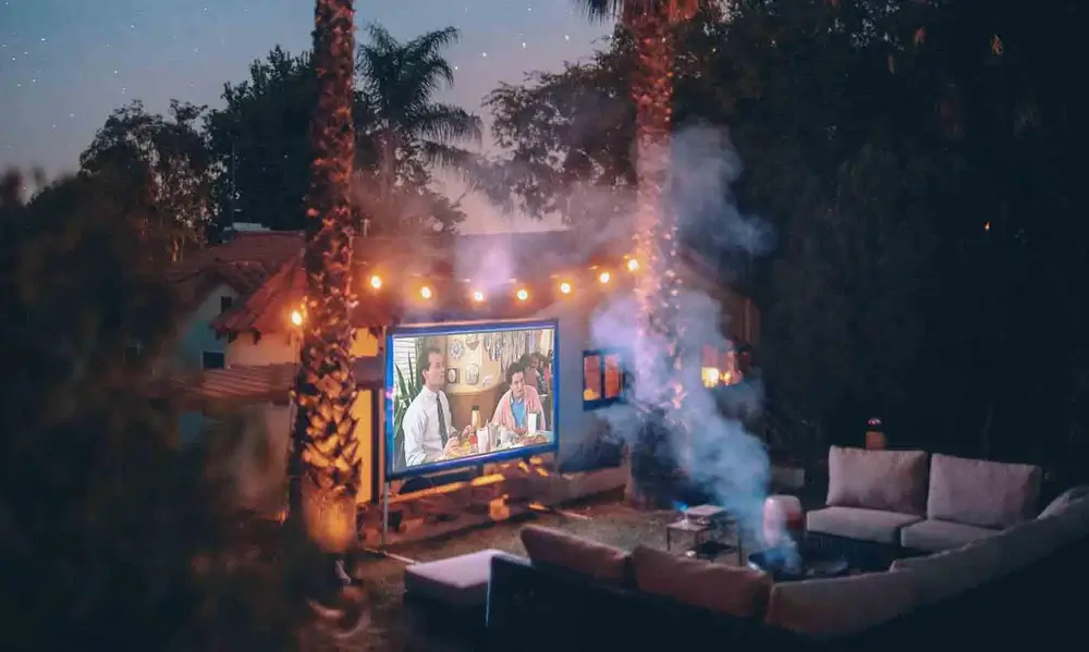 Outdoor projector camping setup