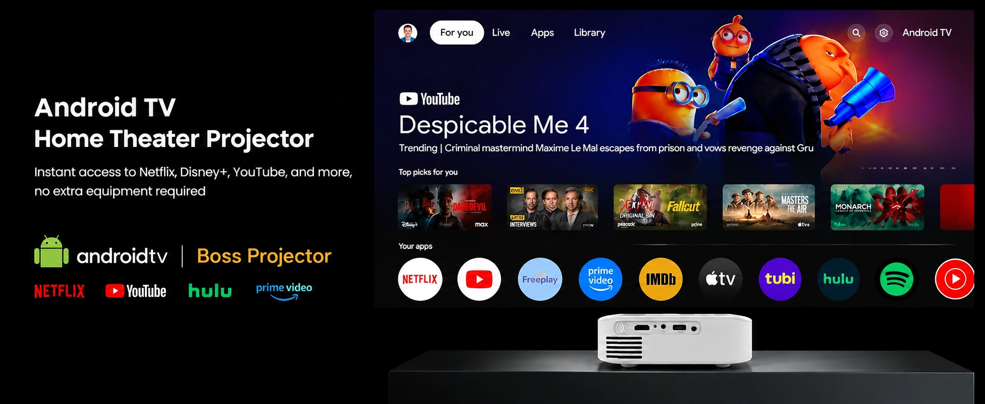 BOSS A5 smart projector main A+ overview