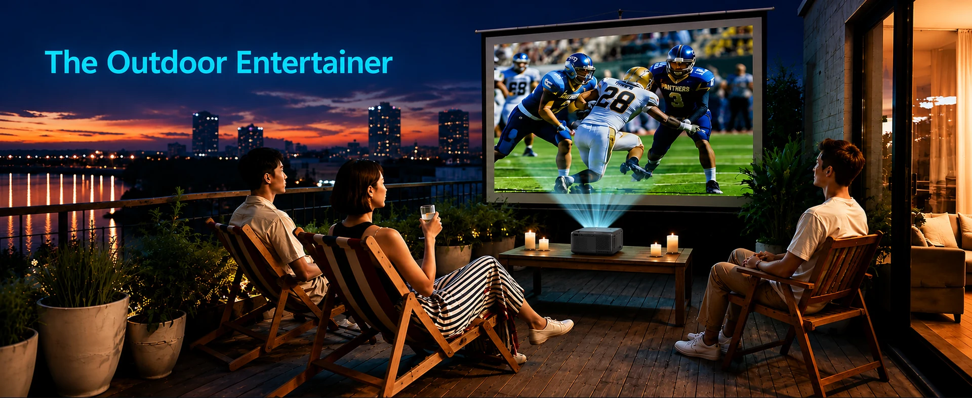 BOSS S8A outdoor movie-night setup graphic